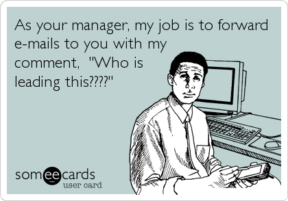 As your manager, my job is to forward
e-mails to you with my
comment,  "Who is
leading this????"