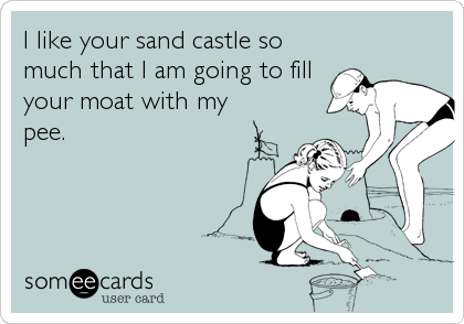 I like your sand castle so
much that I am going to fill
your moat with my
pee.