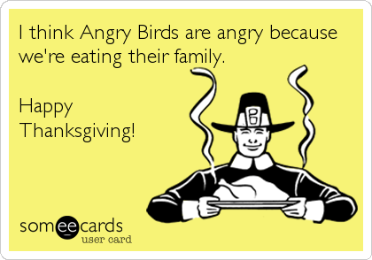 I think Angry Birds are angry because
we're eating their family.

Happy
Thanksgiving!