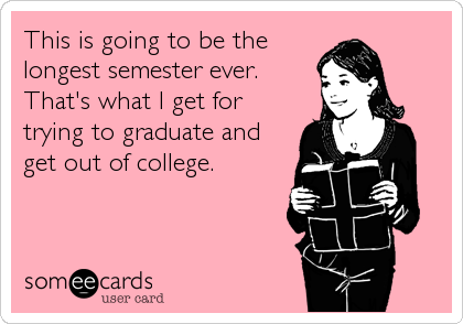 This is going to be the
longest semester ever.
That's what I get for
trying to graduate and
get out of college.