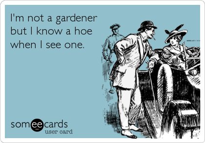 I'm not a gardener
but I know a hoe
when I see one.
