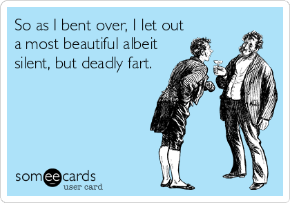 So as I bent over, I let out
a most beautiful albeit
silent, but deadly fart.