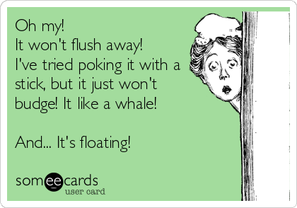 Oh my!
It won't flush away!
I've tried poking it with a
stick, but it just won't
budge! It like a whale!

And... It's floating!