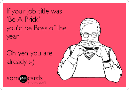 If your job title was
'Be A Prick' 
you'd be Boss of the
year

Oh yeh you are
already :-)