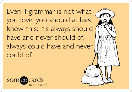 Even if grammar is not what
you love, you should at least
know this: It's always should
have and never should of,
always could have and never<br /%