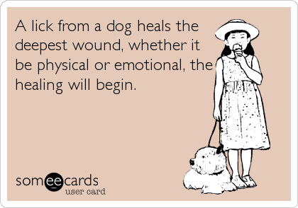 A lick from a dog heals the
deepest wound, whether it
be physical or emotional, the
healing will begin.