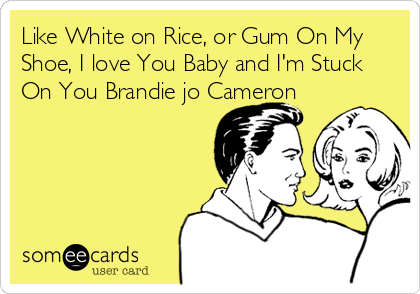 Like White on Rice, or Gum On My
Shoe, I love You Baby and I'm Stuck
On You Brandie jo Cameron