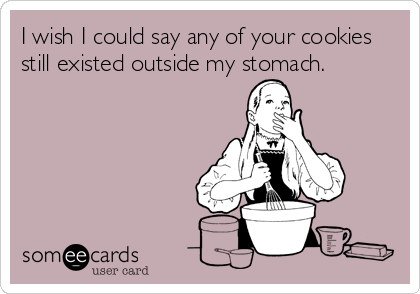 I wish I could say any of your cookies
still existed outside my stomach.