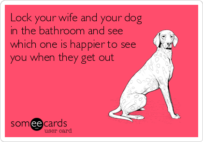 Lock your wife and your dog
in the bathroom and see
which one is happier to see
you when they get out