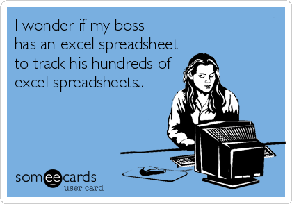 I wonder if my boss
has an excel spreadsheet
to track his hundreds of
excel spreadsheets..