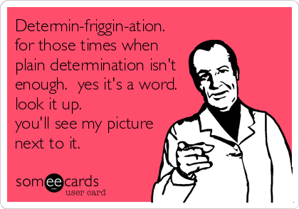 Determin-friggin-ation. 
for those times when
plain determination isn't
enough.  yes it's a word.
look it up. 
you'll see my picture
next to it.