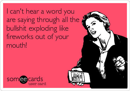 I can't hear a word you
are saying through all the
bullshit exploding like
fireworks out of your
mouth!