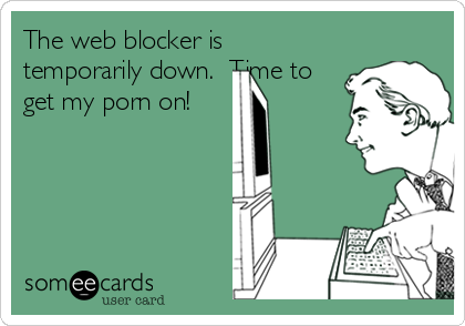The web blocker is
temporarily down.  Time to
get my porn on!