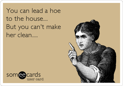 You can lead a hoe 
to the house....
But you can't make 
her clean.....