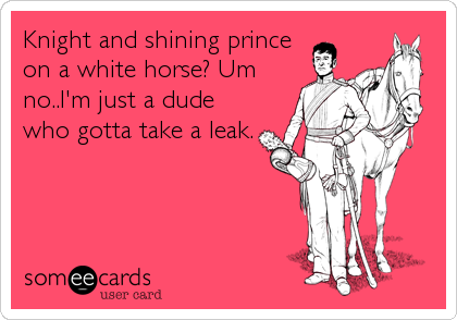 Knight and shining prince
on a white horse? Um
no..I'm just a dude
who gotta take a leak.