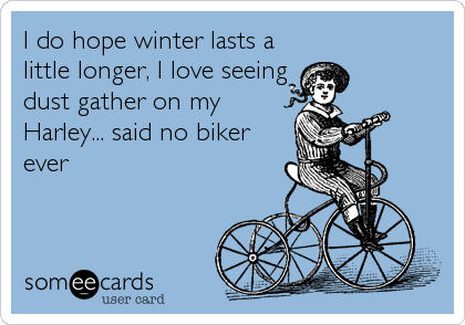 I do hope winter lasts a
little longer, I love seeing
dust gather on my
Harley... said no biker
ever