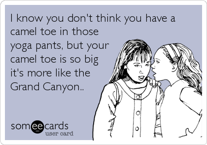 I know you don't think you have a
camel toe in those
yoga pants, but your
camel toe is so big
it's more like the
Grand Canyon..