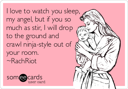 I love to watch you sleep,
my angel, but if you so
much as stir, I will drop
to the ground and
crawl ninja-style out of
your room.
~RachRiot