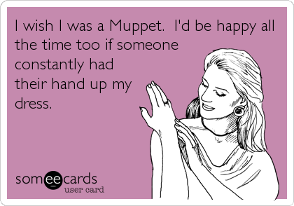 I wish I was a Muppet.  I'd be happy all
the time too if someone
constantly had
their hand up my
dress.