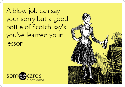 A blow job can say 
your sorry but a good
bottle of Scotch say's
you've learned your
lesson.