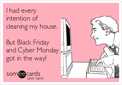 I had every
intention of
cleaning my house.

But Black Friday
and Cyber Monday
got in the way!