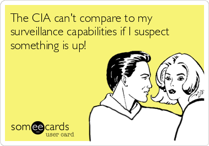 The CIA can't compare to my
surveillance capabilities if I suspect
something is up!