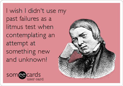 I wish I didn't use my
past failures as a
litmus test when
contemplating an
attempt at
something new
and unknown!
