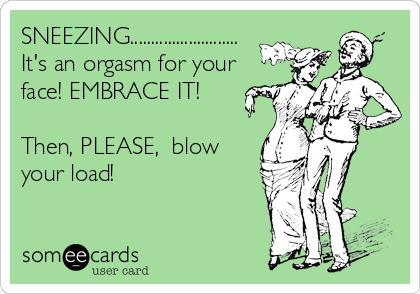SNEEZING.......................... 
It's an orgasm for your
face! EMBRACE IT!
 
Then, PLEASE,  blow
your load!