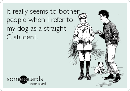 It really seems to bother
people when I refer to
my dog as a straight 
C student.