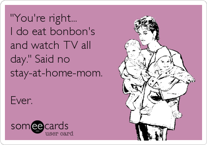 "You're right...
I do eat bonbon's
and watch TV all
day." Said no
stay-at-home-mom.

Ever.