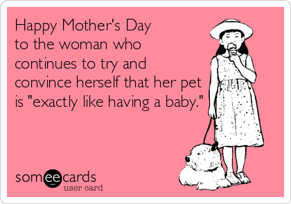 Happy Mother's Day  
to the woman who
continues to try and
convince herself that her pet
is "exactly like having a baby."