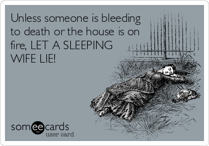 Unless someone is bleeding 
to death or the house is on
fire, LET A SLEEPING
WIFE LIE!