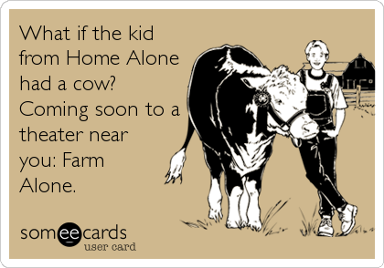 What if the kid
from Home Alone
had a cow?
Coming soon to a
theater near
you: Farm
Alone.