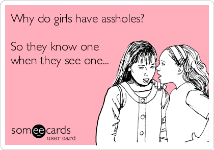 Why do girls have assholes?

So they know one
when they see one...