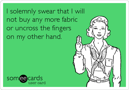 I solemnly swear that I will
not buy any more fabric
or uncross the fingers
on my other hand.
