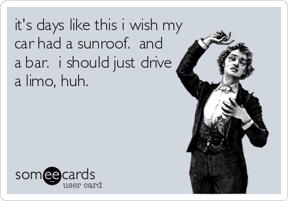 it's days like this i wish my
car had a sunroof.  and
a bar.  i should just drive
a limo, huh.