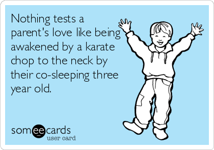 Nothing tests a
parent's love like being
awakened by a karate
chop to the neck by 
their co-sleeping three
year old.