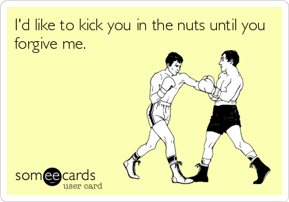 I'd like to kick you in the nuts until you
forgive me.