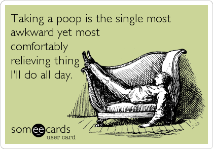 Taking a poop is the single most
awkward yet most
comfortably
relieving thing
I'll do all day.