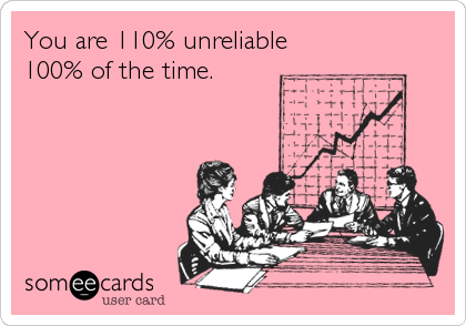You are 110% unreliable 
100% of the time.  