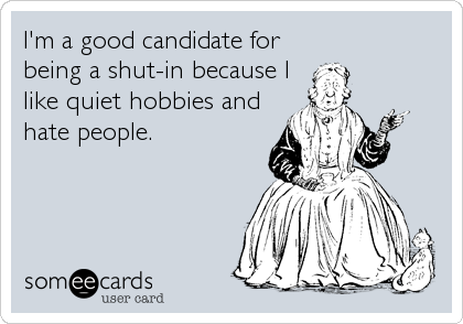 I'm a good candidate for
being a shut-in because I
like quiet hobbies and
hate people.