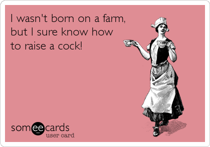 I wasn't born on a farm, 
but I sure know how 
to raise a cock!