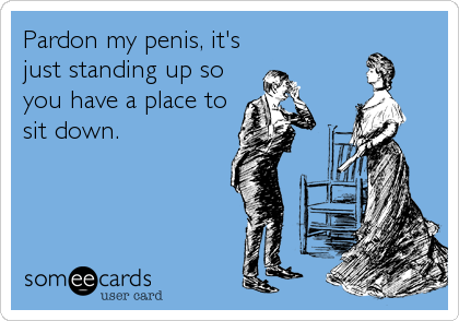 Pardon my penis, it's
just standing up so
you have a place to
sit down.