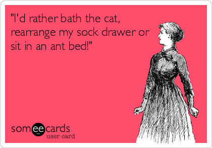 "I'd rather bath the cat,
rearrange my sock drawer or
sit in an ant bed!"