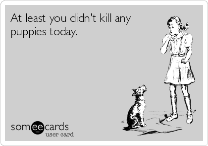 At least you didn't kill any
puppies today.