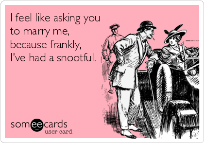 I feel like asking you
to marry me,
because frankly,
I've had a snootful.
