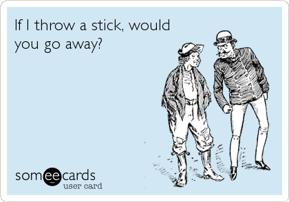 If I throw a stick, would
you go away?