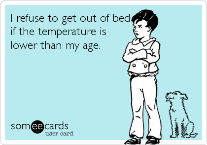 I refuse to get out of bed
if the temperature is
lower than my age.
