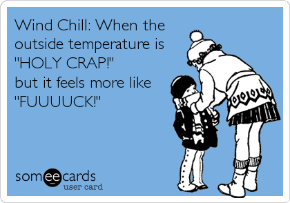 Wind Chill: When the
outside temperature is
"HOLY CRAP!" 
but it feels more like
"FUUUUCK!"