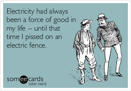 Electricity had always
been a force of good in
my life -- until that
time I pissed on an
electric fence.